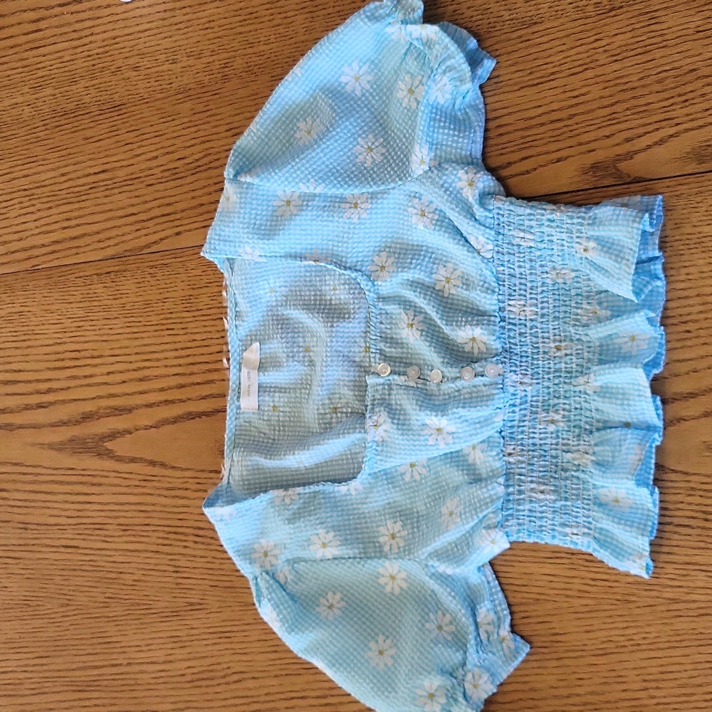 ...suite 2939 crop top, blue, white, and yellow